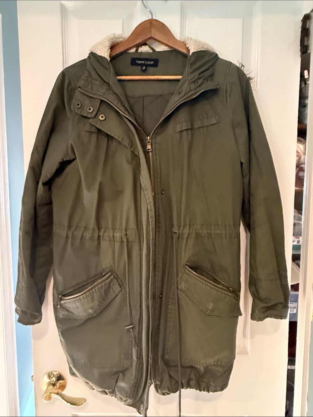 New Look Olive Utility Parka with Faux Shearling Trim